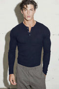 Fine Rib Henley Full Sleeve Tee